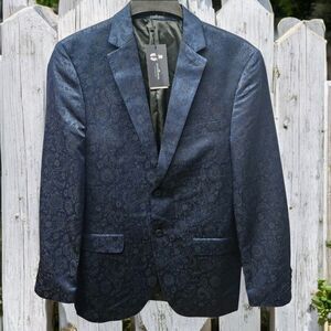 SuiSional Paisley Jacquard Blazer Mens Large Blue Notch Lapel Dark Academia